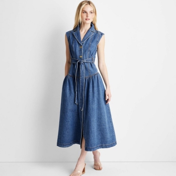 Sleeveless Denim Midi Dress - Picture 1 of 11